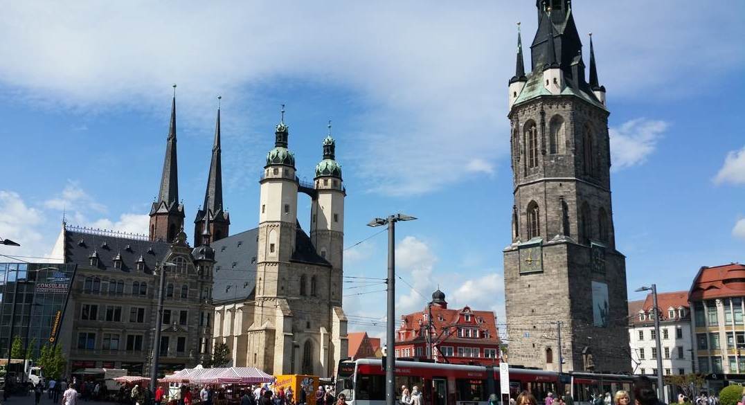 Market Place with Red Tower and Church 